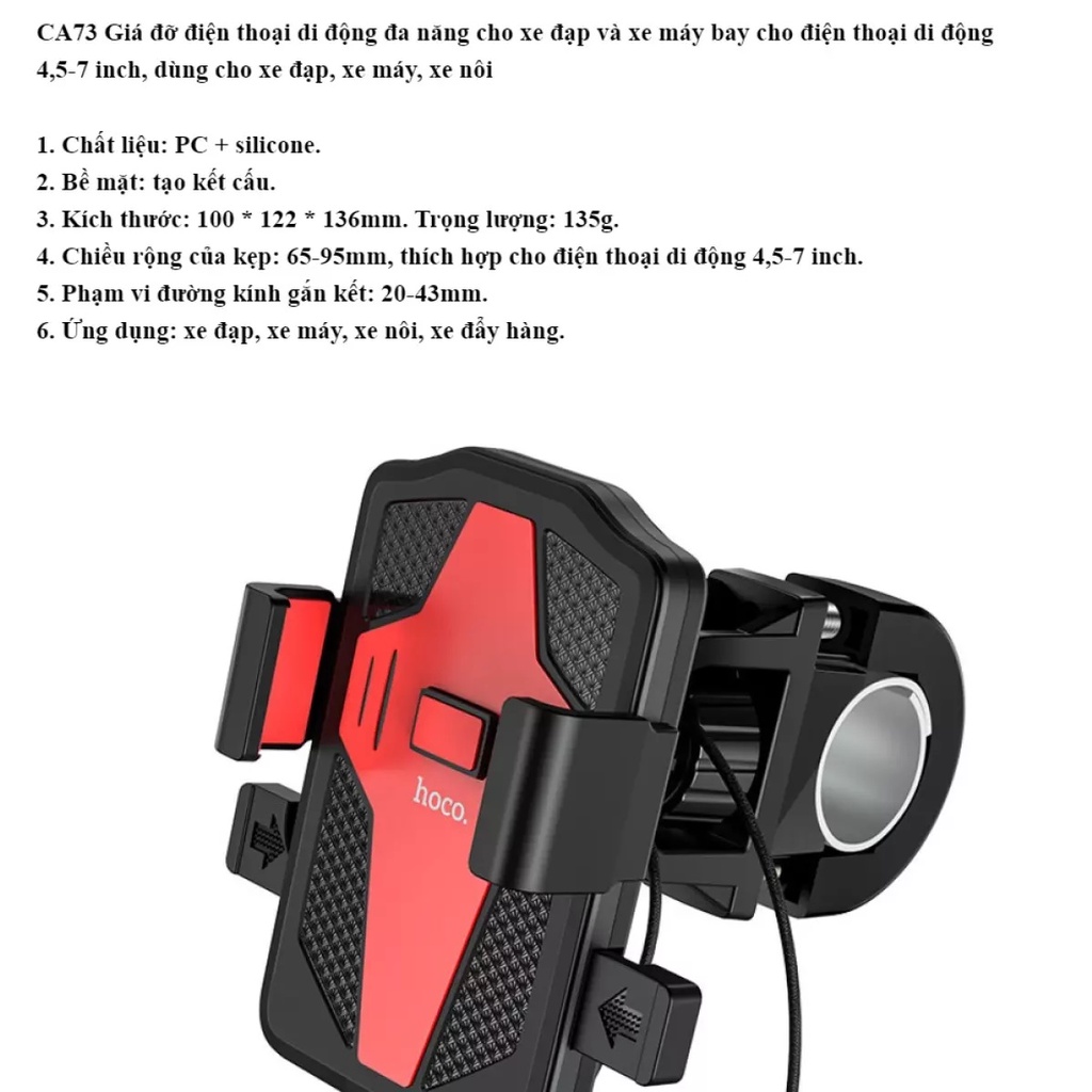 Giá đỡ điện thoại Hoco CA73 kẹp điện thoại gắn trên xe máy xe đạp hàng cao cấp chất lượng