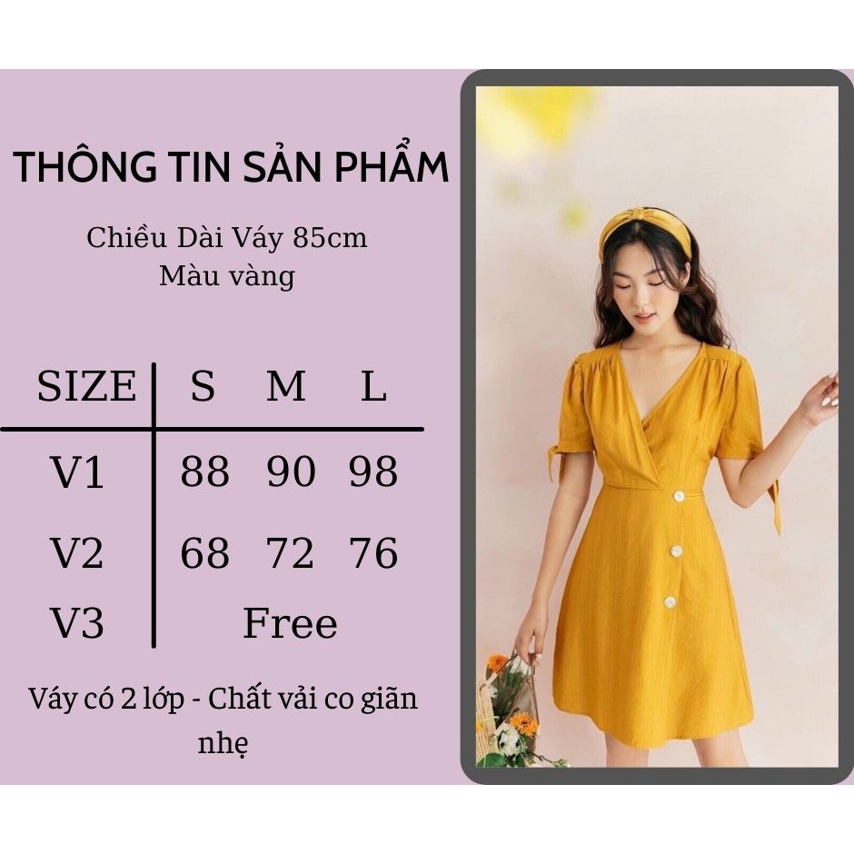 Đầm Công Sở Trẻ Trung Màu Vàng SANMAY Váy Dự Tiệc Cưới Sang Trọng, Vải Đũi Thiết Kế Hàn Quốc Đẹp VD020