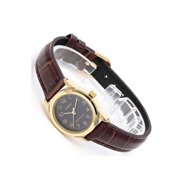 Đồng hồ Casio LTP-V001GL-1BUDF dây da - Mặt đen - viền mạ vàng