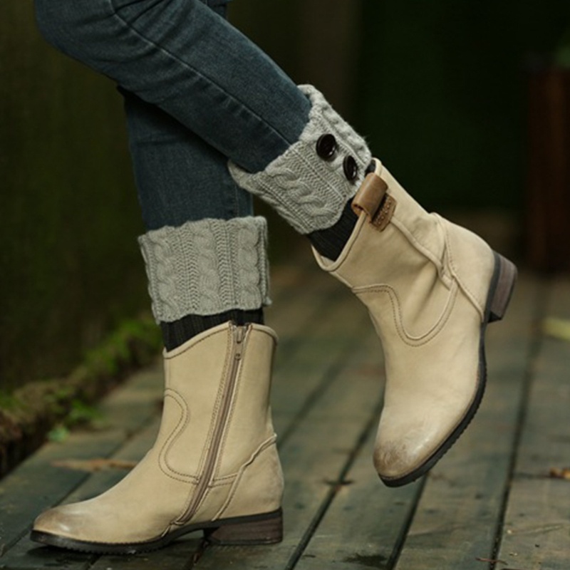 Tất Dệt Kim Giữ Ấm Chân Phối Nút Thời Trang Cho Nữ