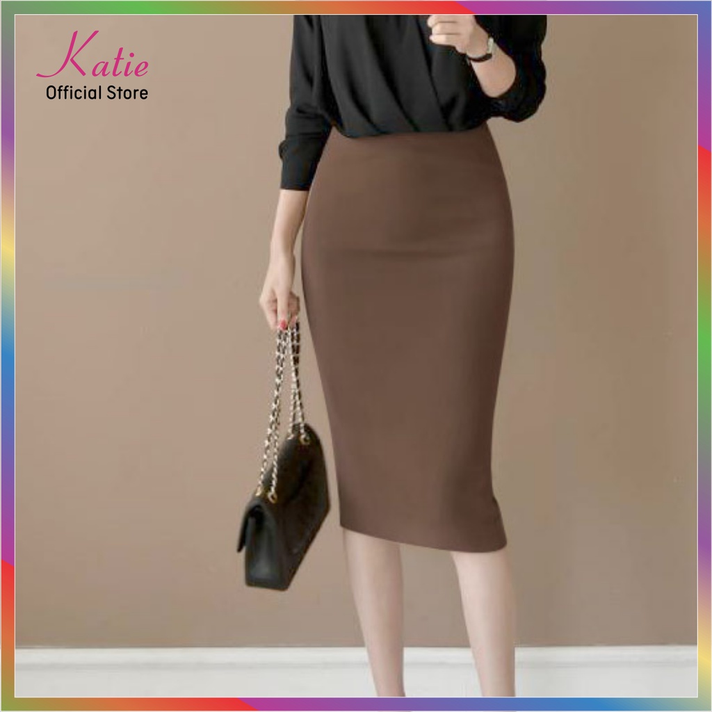 Chân Váy Ôm Bút Chì Qua Gối Màu Nâu Tây Katie Váy Công Sở Thun Hàn Co Giãn 4 Chiều, Size 40-80kg Cv802