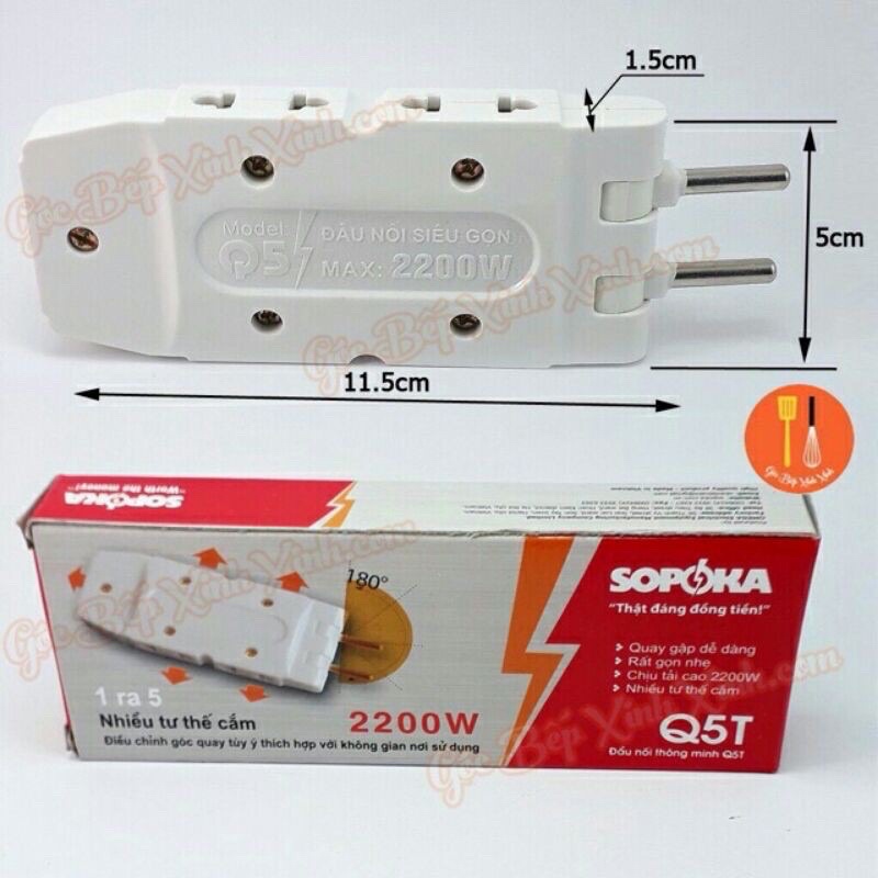 Phích cắm điện 1 ra 3- ổ cắm nối chia 5 ngã Sopoka 2200w