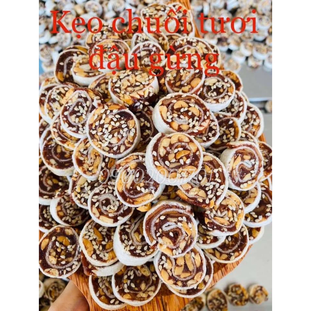 1 Kg Kẹo Chuối Tươi Cuộn Đậu Gừng Thơm Ngon- Đặc Sản Bến Tre-Tết-Bánh Mứt Tết-Đồ Ăn Vặt