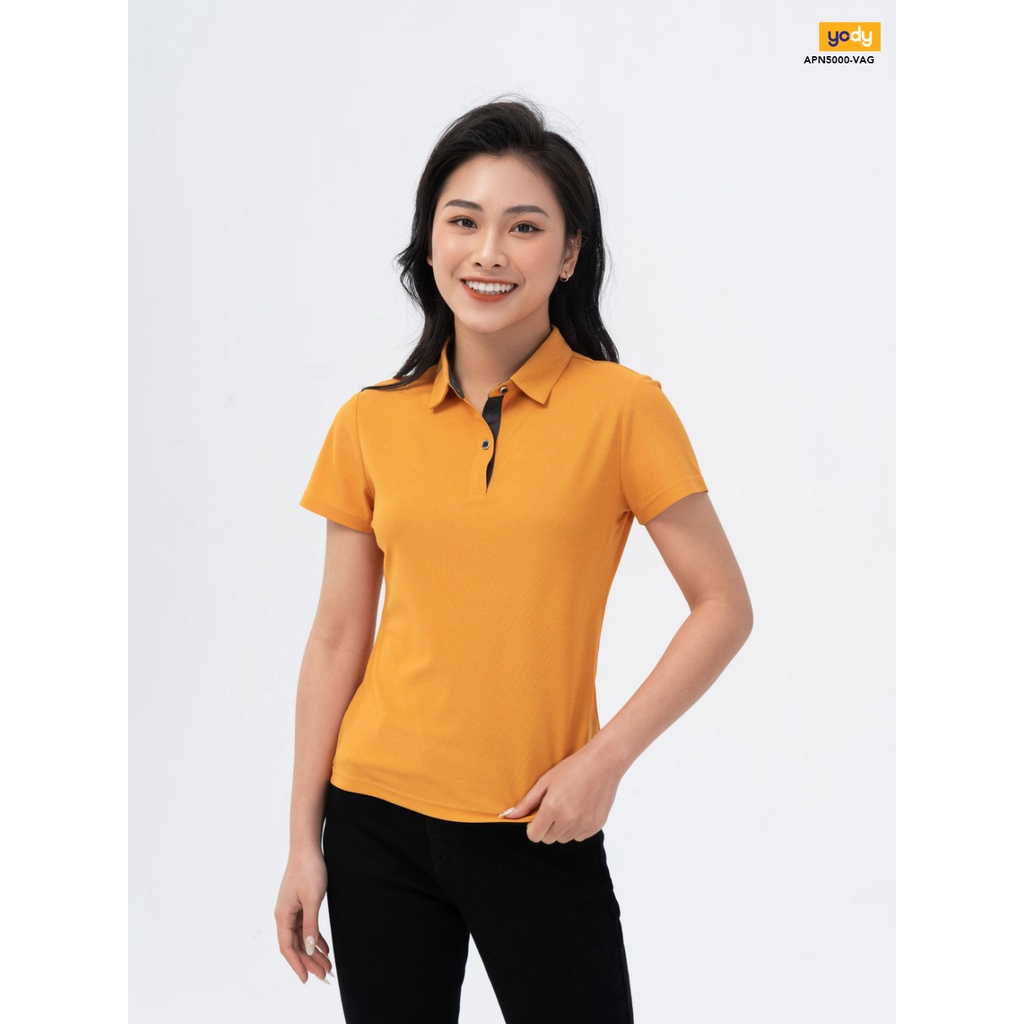 Áo phông polo nữ YODY có cổ, tay ngắn phối nẹp dáng basic - APN5000