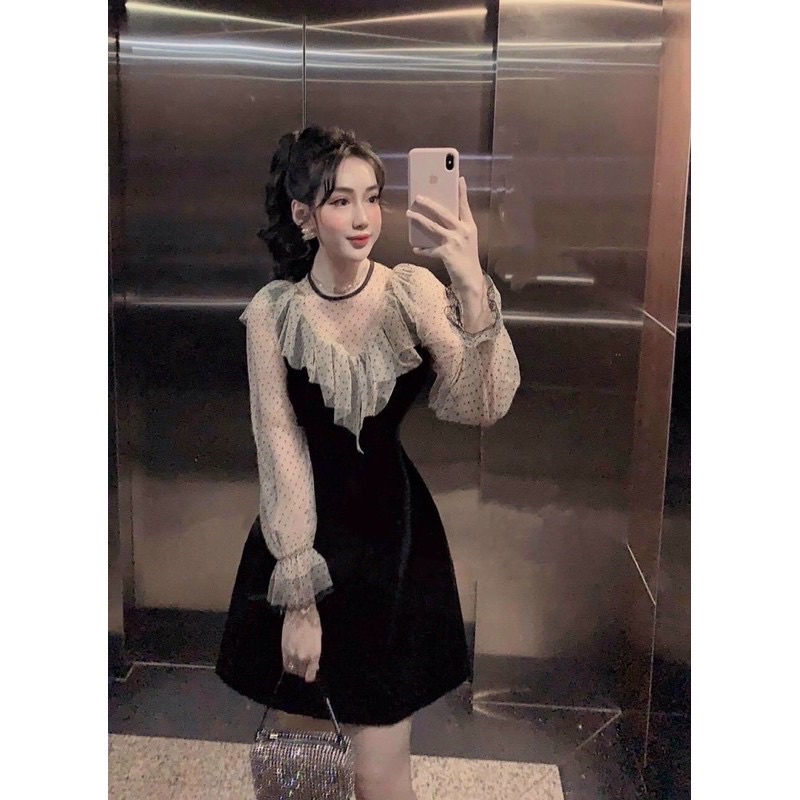 Đầm nhung phối cổ sang chảnh bigsize 55kg-95kg🎀🎀