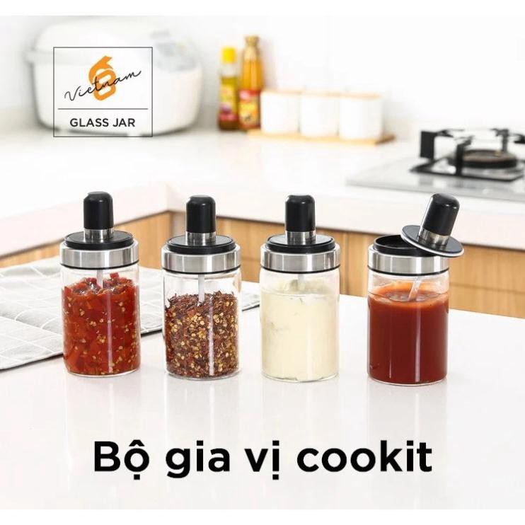 Lọ Đựng Gia Vị, Hũ Đựng Gia Vị Thủy Tinh Kèm Thìa, Tiện Dụng Cho Căn Bếp Của Bạn