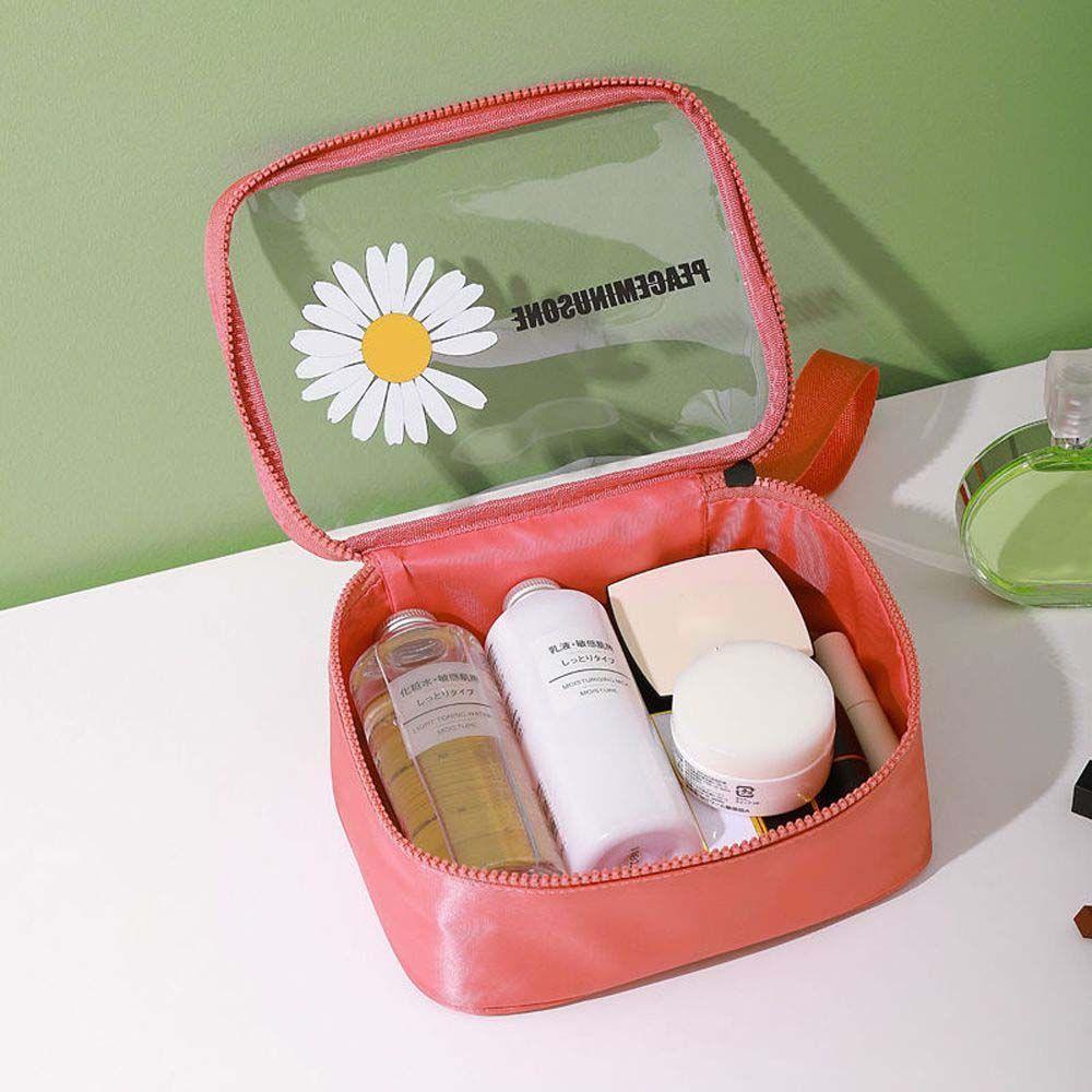 OCEANMAP Túi Đựng Mỹ Phẩm Bằng PVC Họa Tiết Hoa Cúc Dễ Thương Có Khóa Kéo Tiện Dụng