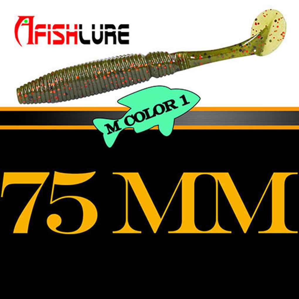 A FISH LURE 6PCS T Tail Soft Worm 75mm Paddle Tail Wobbler Fishing Lure for Bass Fishing Bait Grub Fake Swimbait