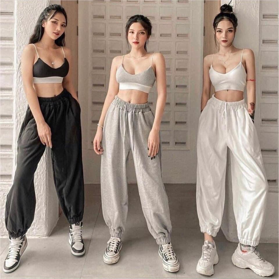 Quần bom lót nỉ bo chun_Quần jogger nữ cá tính đủ 3 màu (Ảnh thật)