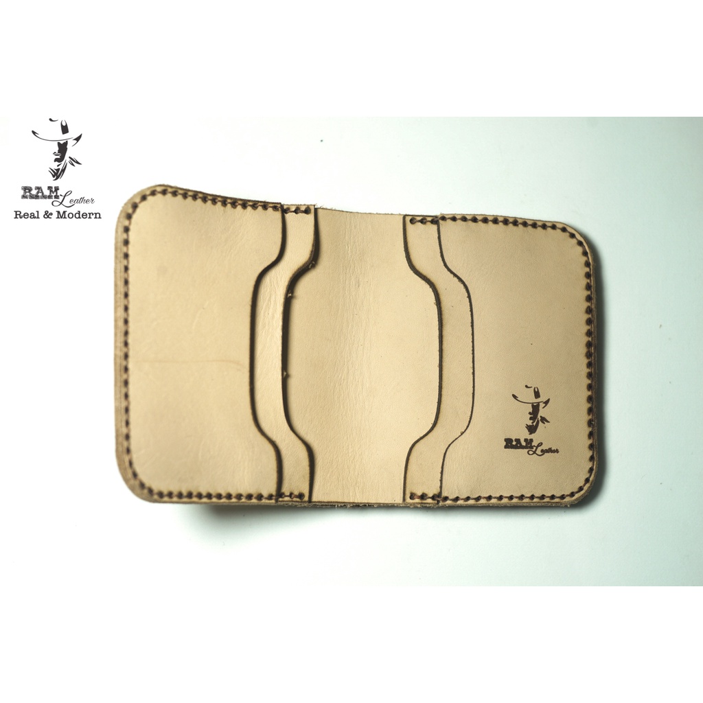 Ví nam da bò RAM Leather One Trống Đồng Việt Nam Da Bò Italia Vegtan Trắng