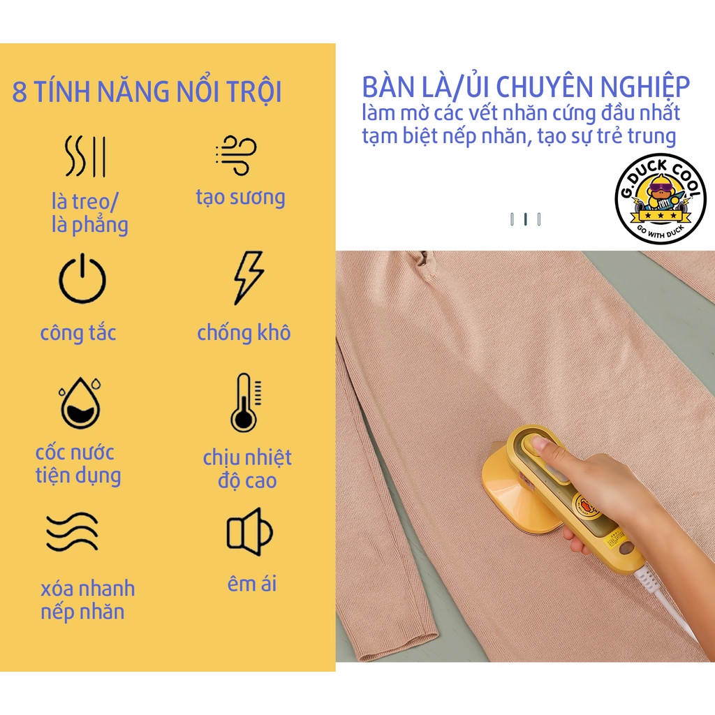 Bàn Là Ủi Hơi Nước Cầm Tay Mini Tiện Lợi Đem Theo Người Thương HIệu G.Duck Kids Làm Mịn Nếp Nhăn Nhanh Chóng