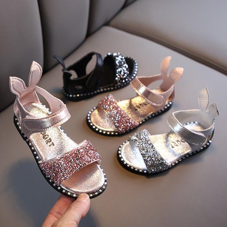 Sandal bé gái, Dép quai hậu công chúa tai thỏ kim tuyến lấp lánh thời trang  đế chống trượt size 21-36