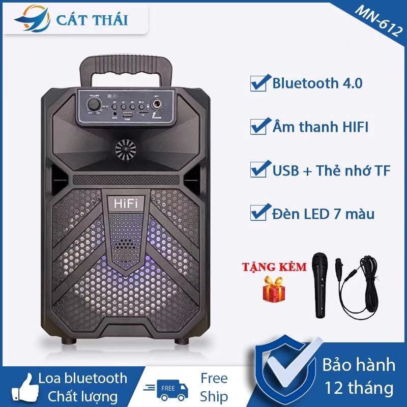 Loa bluetooth MN-612 tặng kèm Micro karaoke thoải mái, remote điều khiển từ xa tiện lợi, âm thanh HIFI, có đèn LED 7 màu