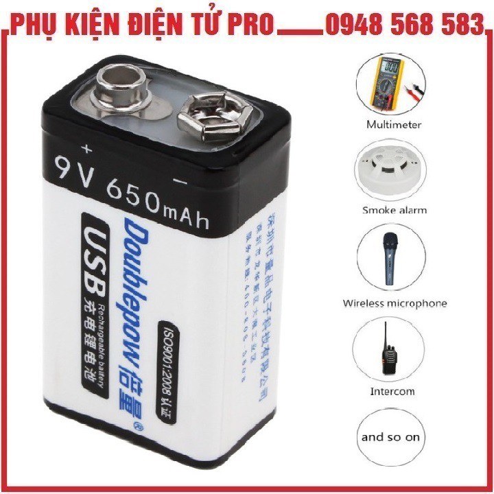 PIN SẠC CỔNG MICRO USB DOUBLEPOW 9V 6F22 650MAH