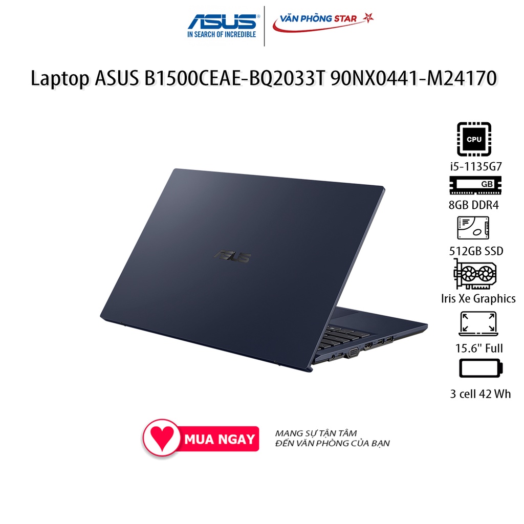 Laptop ASUS B1500CEAE-BQ2033T 90NX0441-M24170 (15.6&quot; Full HD/Intel Core i5-1135G7/8GB/512GB SSD/Windows 10 Home 64-bit)