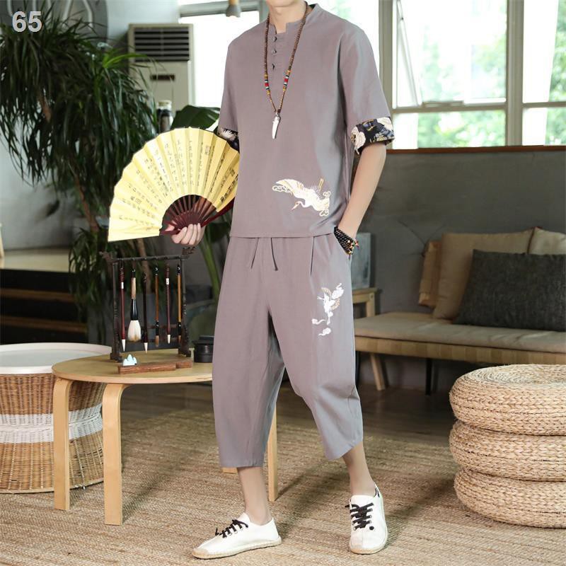 Trang phục mùa hè của nam giới phong cách Trung Quốc theo cổ đại, quần áo hai mảnh thời điển Zen, Hanfu dân tộc kiể