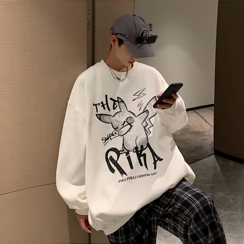 Áo thun sweater cổ tròn tay dài dáng rộng thời trang thu đông mới 2021 cho nam
