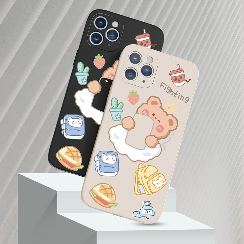 Ốp lưng iphone Suntaiho Ốp lưng iphone Ốp Điện Thoại silicon mềm họa tiết gấu nâu đang chụp ảnh cho iPhone 13 12 11 Pro Max X XR Xs Max 7 8 Plus