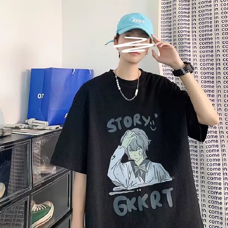 Áo Thun Tay Ngắn Dáng Rộng In Họa Tiết Hoạt Hình Phong Cách Hip Hop Nhật Bản Thời Trang Cho Nam Và Nữ size M-8XL