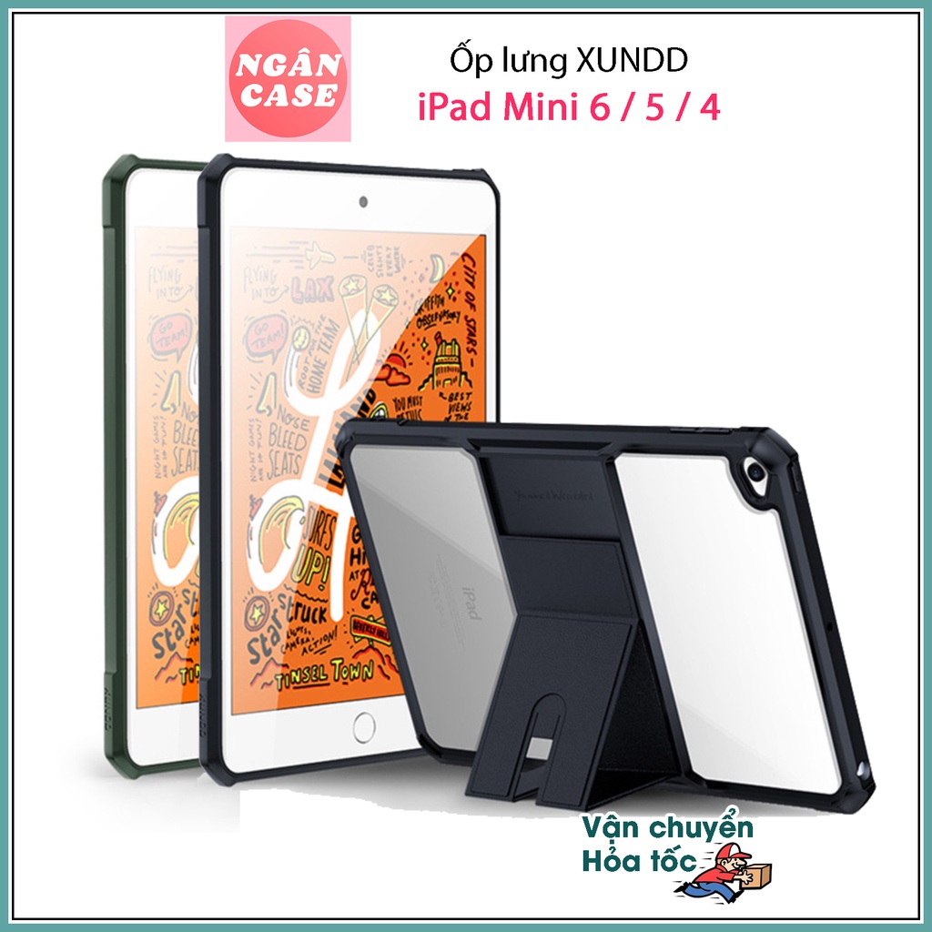 Ốp lưng iPad Mini 6 / 5 / 4, Chính hãng XUNDD, Chống shock, Mặt lưng trong suốt, Viền TPU, CÓ CHÂN ĐỨNG