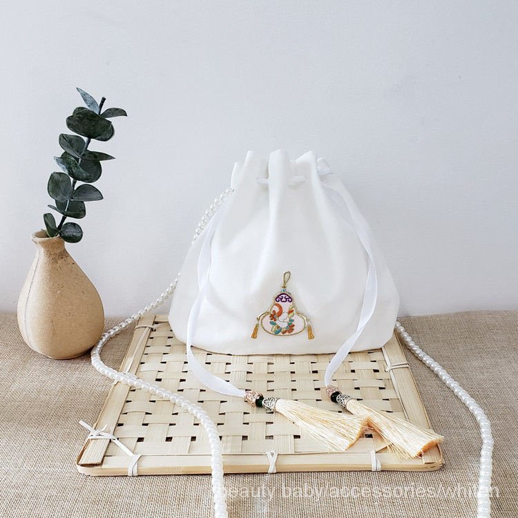 Túi đeo chéo thêu họa tiết phong cách Trung Hoa cổ điển thiết kế dây rút thời trang cho nữ