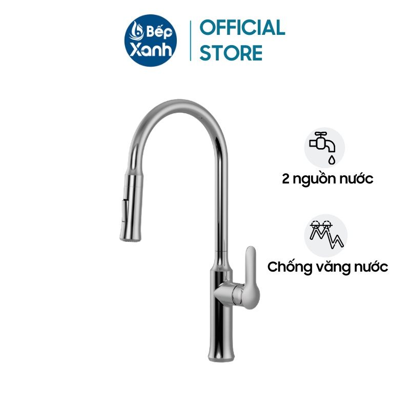 Vòi rửa chén Malloca K94C - Đồng thau mạ Chrome, Có dây rút