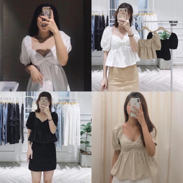 Áo Kiểu Roosy Top Lửng Tay Phồng Dáng Vintange -sau lưng chạy bo chun co giãn from áo xinh nhẹ nhàng(kèm ảnh trải sàn)
