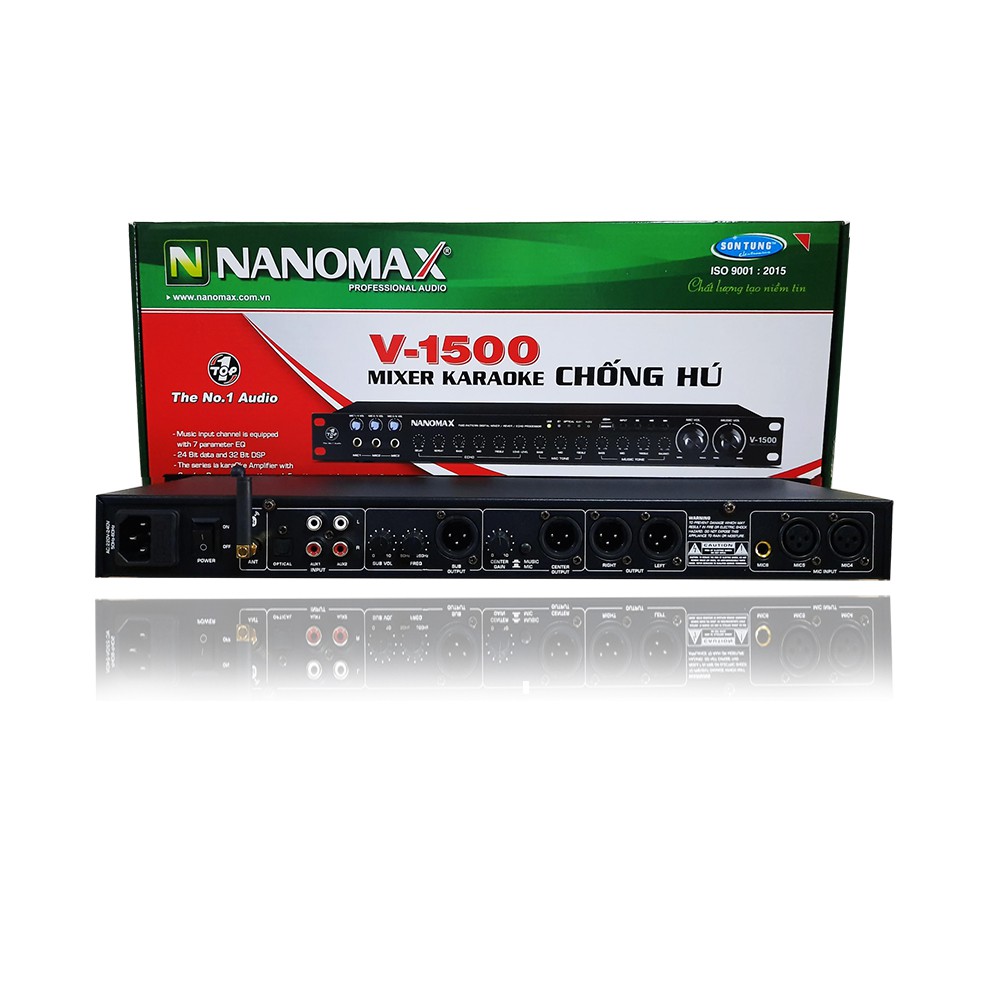 Vang chống hú, Mixer Bluetooth Karaoke Echo, Đầu lọc nâng tiếng Nanomax V-1500 có cổng quang