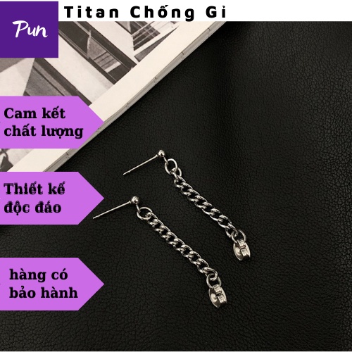 Bông tai Titan chống gỉ phối xích dài phong cách Hàn Quốc -Hoa tai Unisex không Gỉ -HT Small Bạc