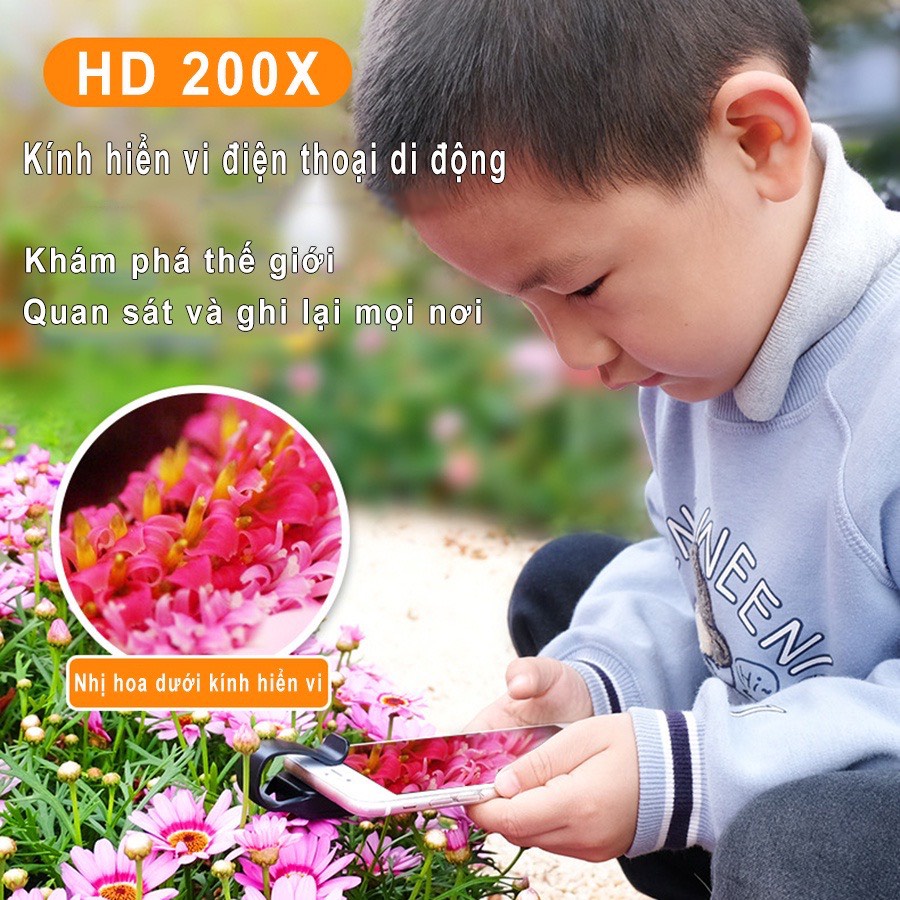 Bộ kính hiển vi phóng đại 200x kẹp điện thoại di động APEXEL Kính lúp dành cho điện thoại có đèn led