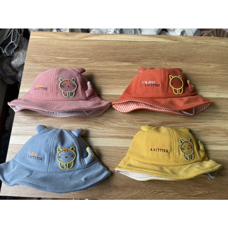 Mũ cho bé trai bé gái vành tròn thêu mèo may mắn chống nắng , phù hợp 5 tháng - 4 tuổi