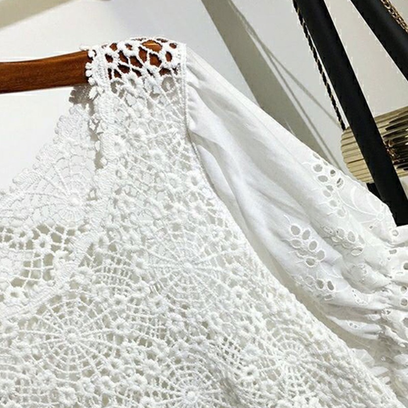 Brroa Áo Sơ Mi Tay Ngắn Phồng Phối Ren Thêu Họa Tiết Xinh Xắn Thời Trang Cho Nữ