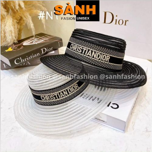 Mũ Cói Lưới Đi Biển Vành Rộng Đai CHRISTAN DIO Siêu Xinh