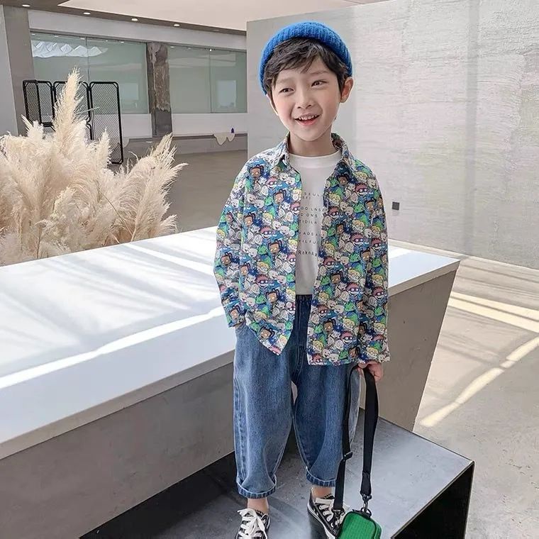 Áo Sơ Mi Dài Tay Họa Tiết Hoạt Hình Thời Trang Cho Bé Trai