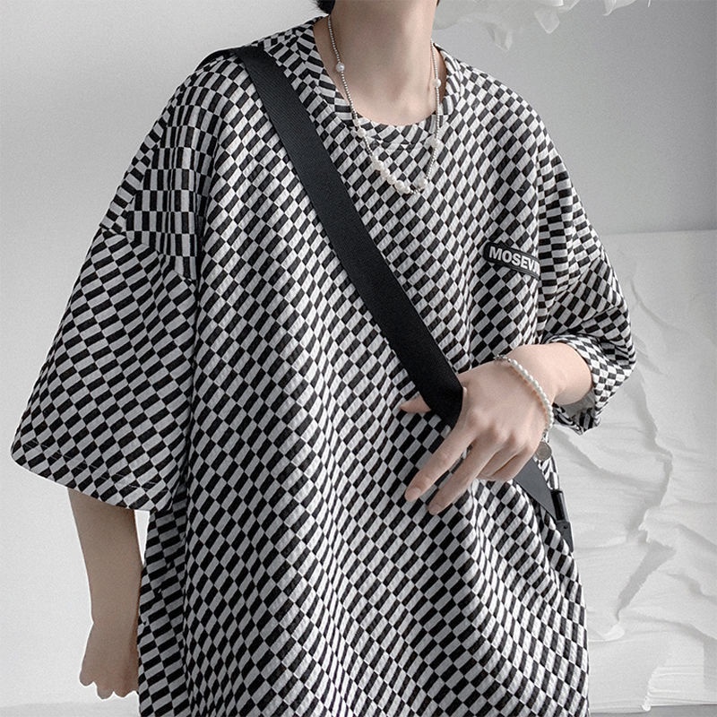 Áo Thun Tay Ngắn Cổ Tròn Họa Tiết Kẻ Sọc Màu Sắc Tương Phản Phong Cách Hàn Quốc Thời Trang Mùa Hè Cho Nam