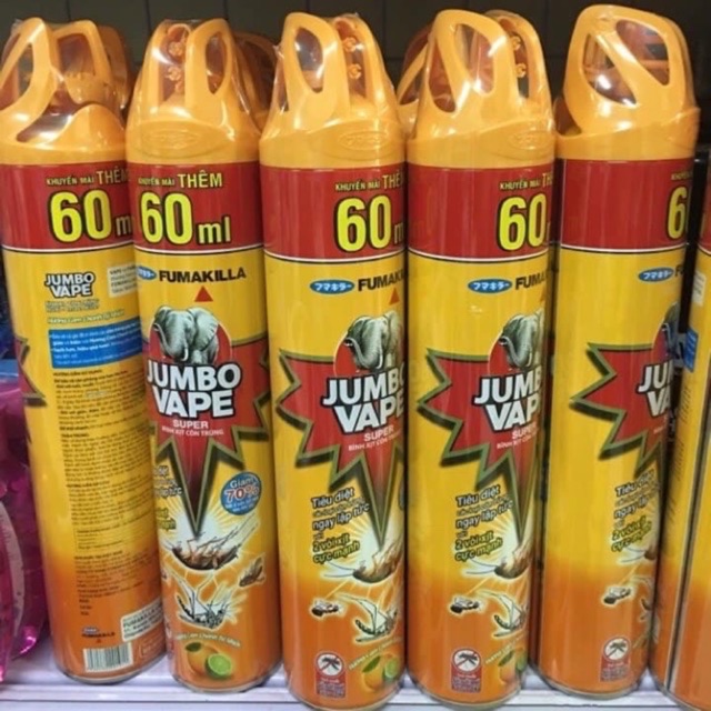 Bình xịt côn trùng,Xịt Muỗi kiến gián JUMBO VAPE Hương Cam Chanh 600ml- Hai vòi- Xịt cực mạnh