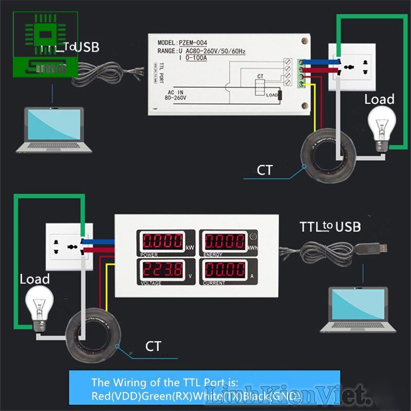 Công tơ điện tử AC PZEM-004 100A (giao tiếp TTL) loại 2