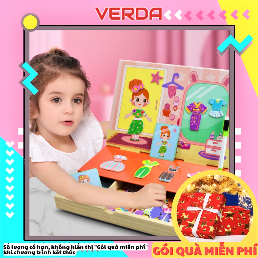 Bộ ghép hình nam châm đồ chơi xếp hình thông minh gỗ VERDA cho bé gái giáo dục trẻ em thiết kế thời trang thay quần áo