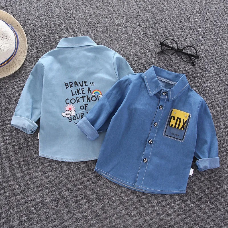 1-7 Tuổi Áo Sơ Mi Denim Tay Dài Họa Tiết Hoạt Hình Dành Cho Bé Trai