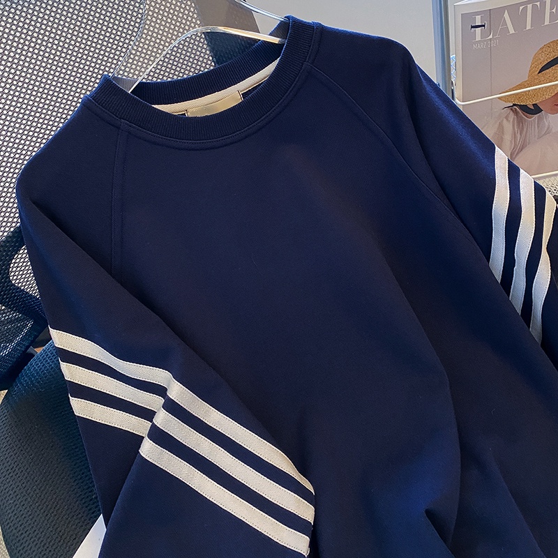 Áo Thun Tay Dài Form Rộng Họa Tiết Sọc Theo Phong Cách Preppy Dễ Phối Đồ