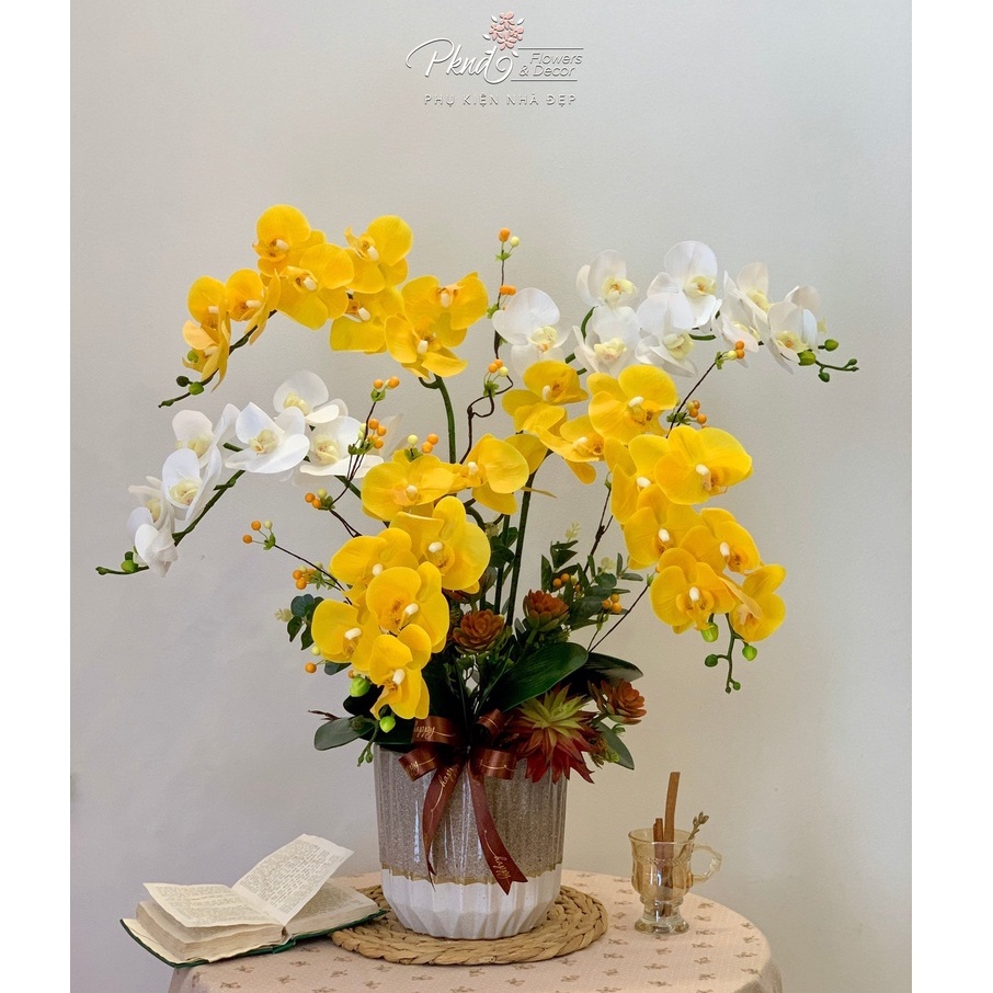 Bình hoa lan hồ điệp giả trang trí phòng khách đẹp PKND FLOWERS & DECOR PKSH124