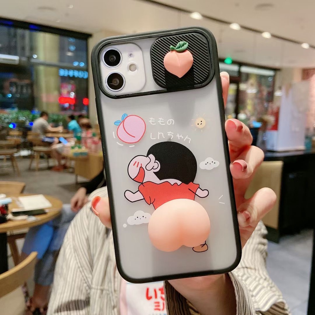 Ốp điện thoại hình Crayon Shin-Chan kiểu nắp trượt chống nứt cho iPhone 7 7P 8 8P X XR Xs Max 11 Pro Max Max 12 Pro Max