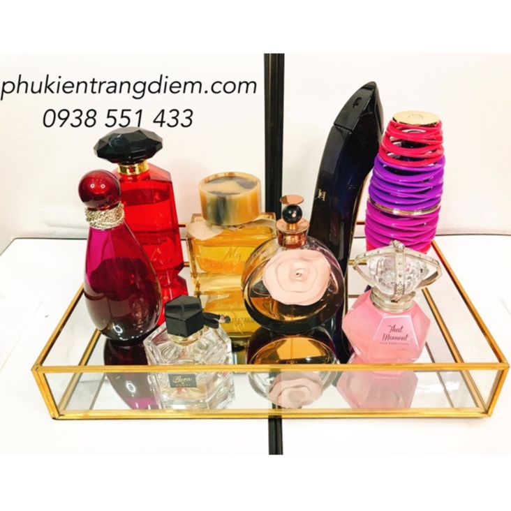[Size 30cm] Khay Đựng Nước Hoa Mỹ Phẩm Viền Vàng