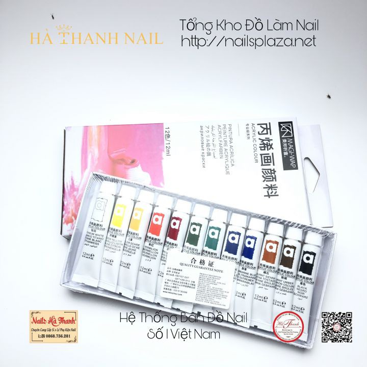 Màu Vẽ Cọ Bản Acrylic Set 12 Màu