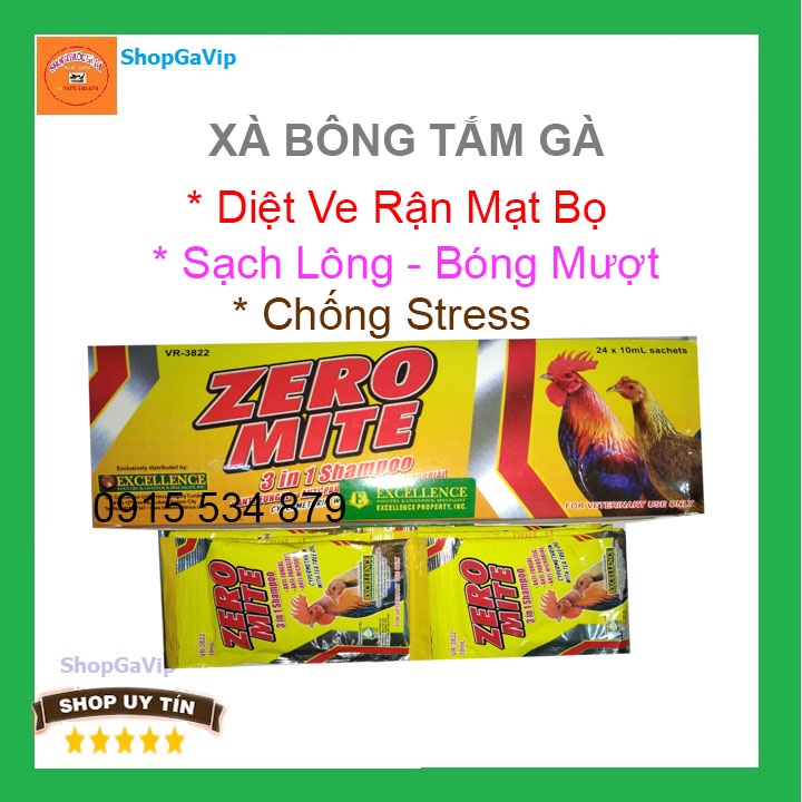 Xà bông tắm gà Zero mite hộp 24 gói diệt ve rận mạt cho gà