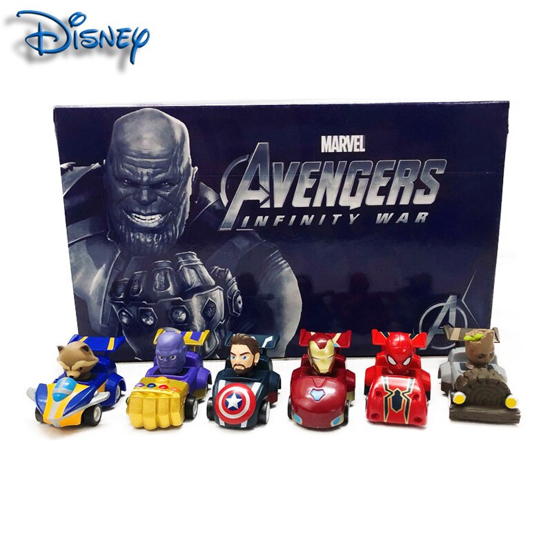 Marvel Avengers Guardians of the Galaxy Spider-Man Iron Man Model Cartoon Car Boy Toy Mini Pull Back Car Collection Gift
