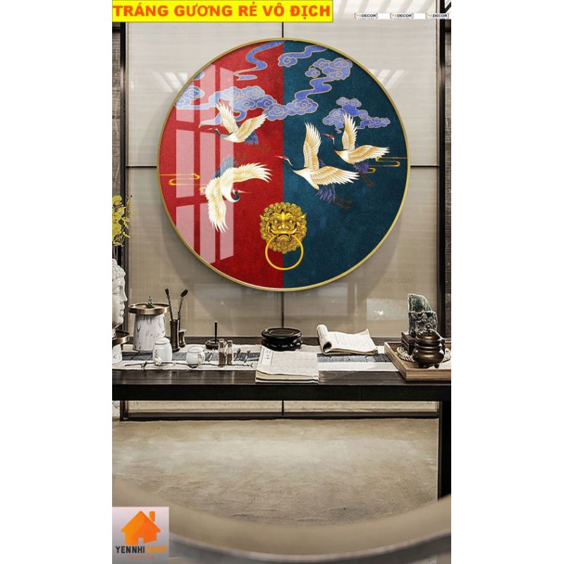 Tranh tráng gương tròn treo phòng khách đẹp hơn tranh canvas và decal