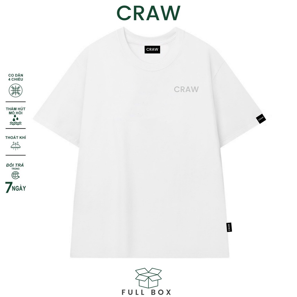 Áo thun tay lỡ CRAW phông unisex nam nữ vải coton mềm mịn, co dãn Oversize form rộng - 004