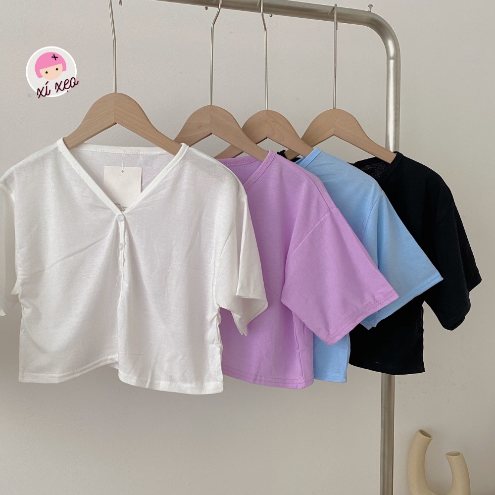 Áo croptop cổ tim sành điệu, áo thun trơn xixeoshop