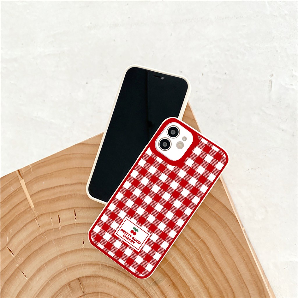 Ốp  iphone Họa Tiết Caro Đỏ Sáng Tạo ốp lưng iphone cạnh vuông X / XS 11promax 8plus 13Pro 12Pro X XS XR 7 Plus